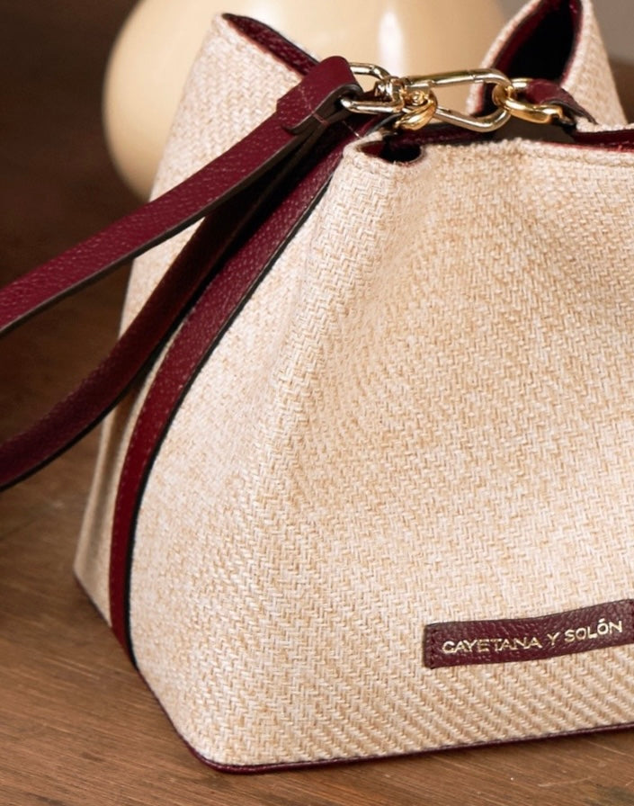 Cayetana y Solon Mini Bucket Bag Beige & Burgundy