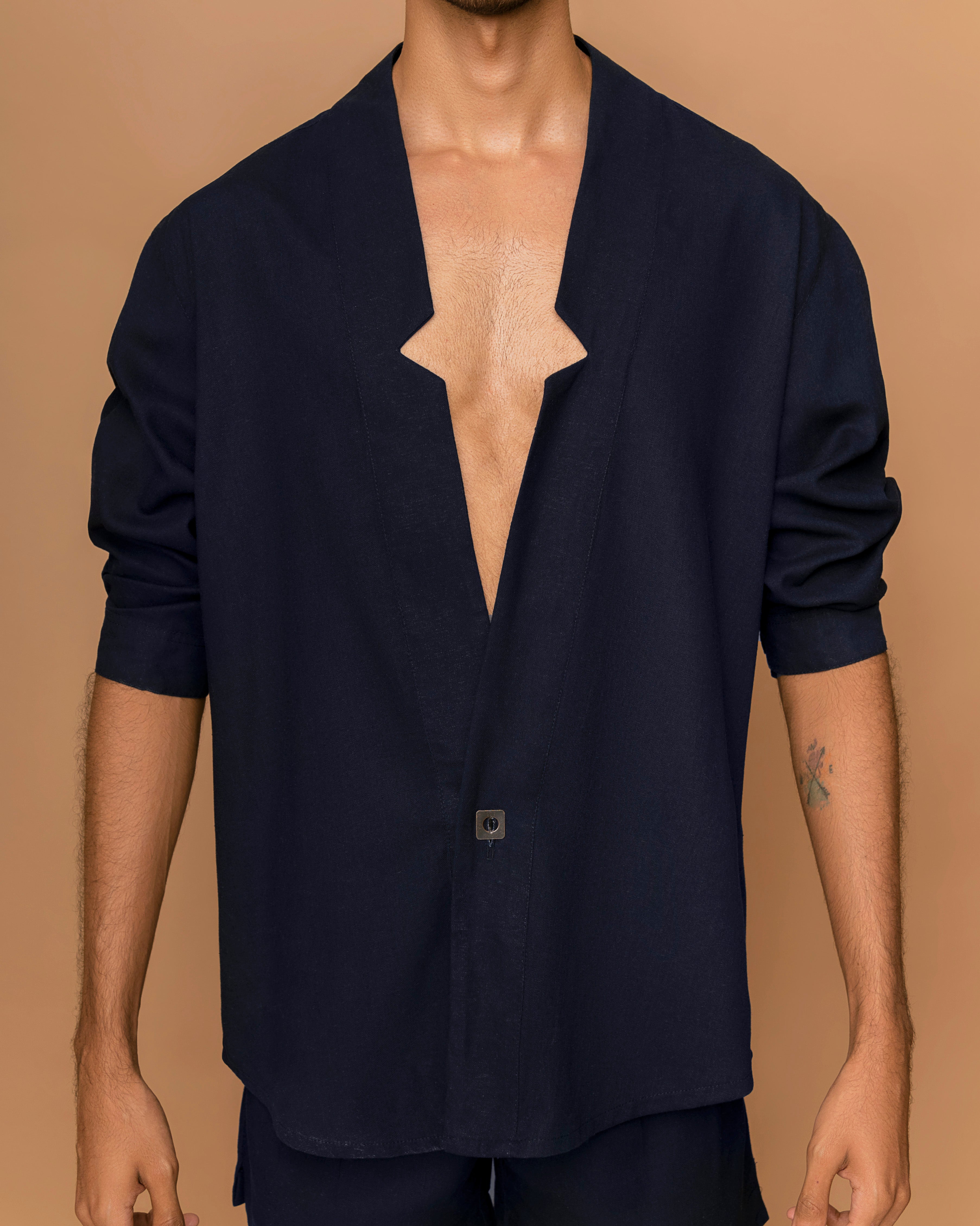 Raphaelo Khalo Linen Navy Shirt